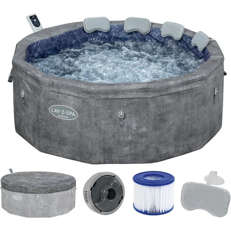 LAY-Z-SPA® Energiespar Whirlpool Carrara AirJet™ mit App-Steuerung, für 6 Personen, Ø 170 x 65 cm, Alabaster-Optik