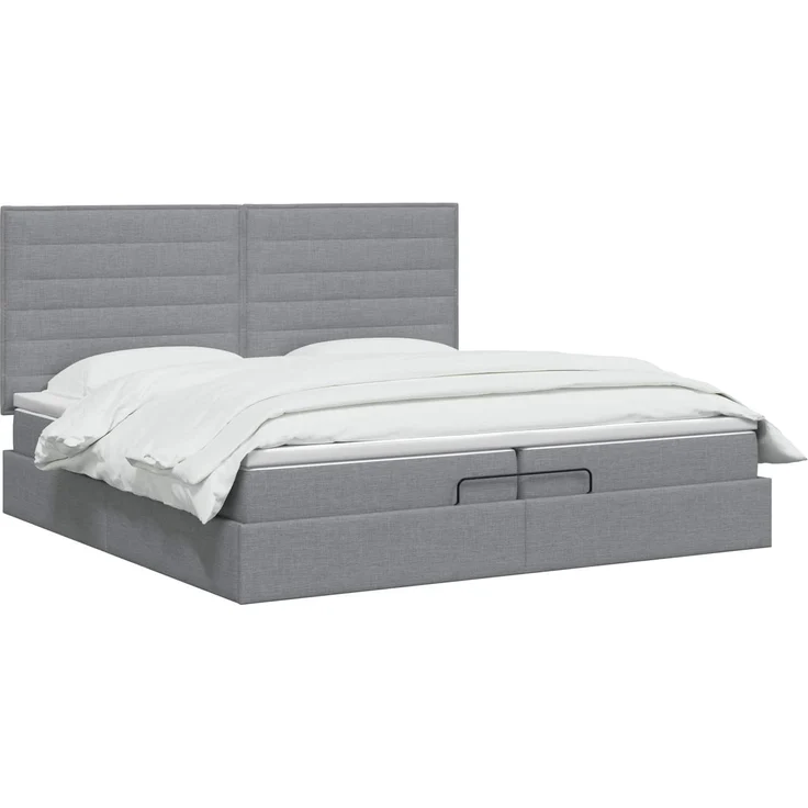 vidaXL Ottoman-Bett mit Matratze und LED Hellgrau 200 x 200 cm Stoff 3458014 – Bild 3