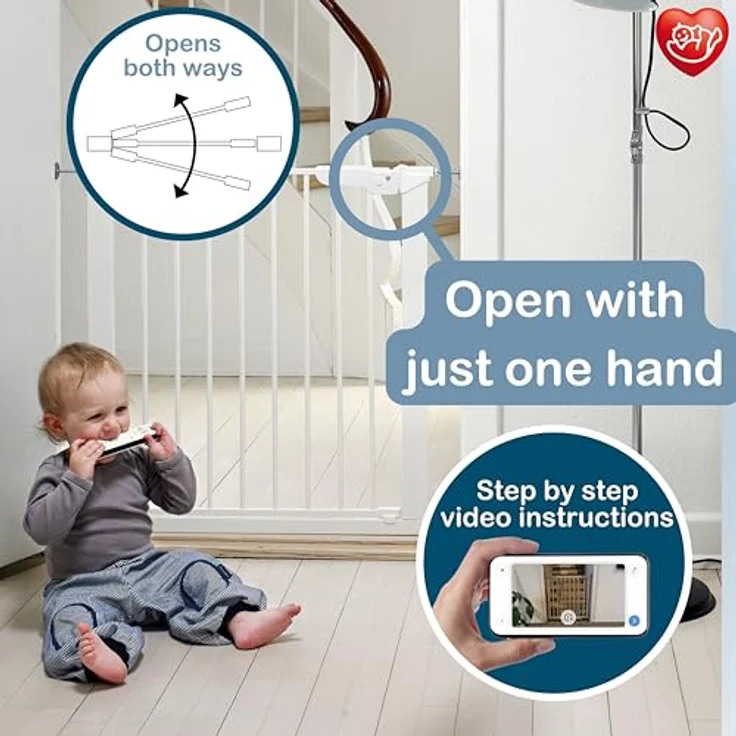 BabyDan Premier, extra breites Treppenschutzgitter mit Druckbefestigung, deckt Öffnungen zwischen 126-132,2 cm ab, Babygitter/Sicherheitsgitter, Metall, weiß, Made in Denmark - – Bild 6