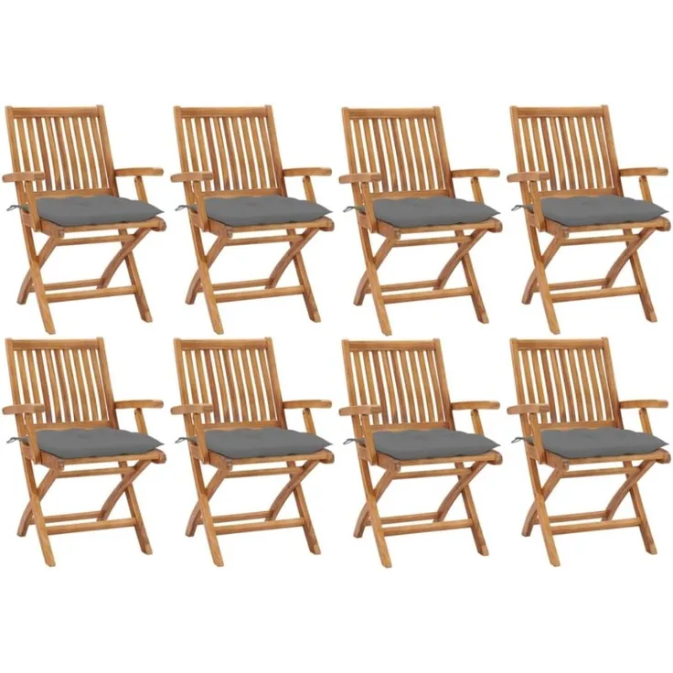 vidaXL Klappbare Gartenstühle mit Kissen 8 Stk. Massivholz Teak 3072793