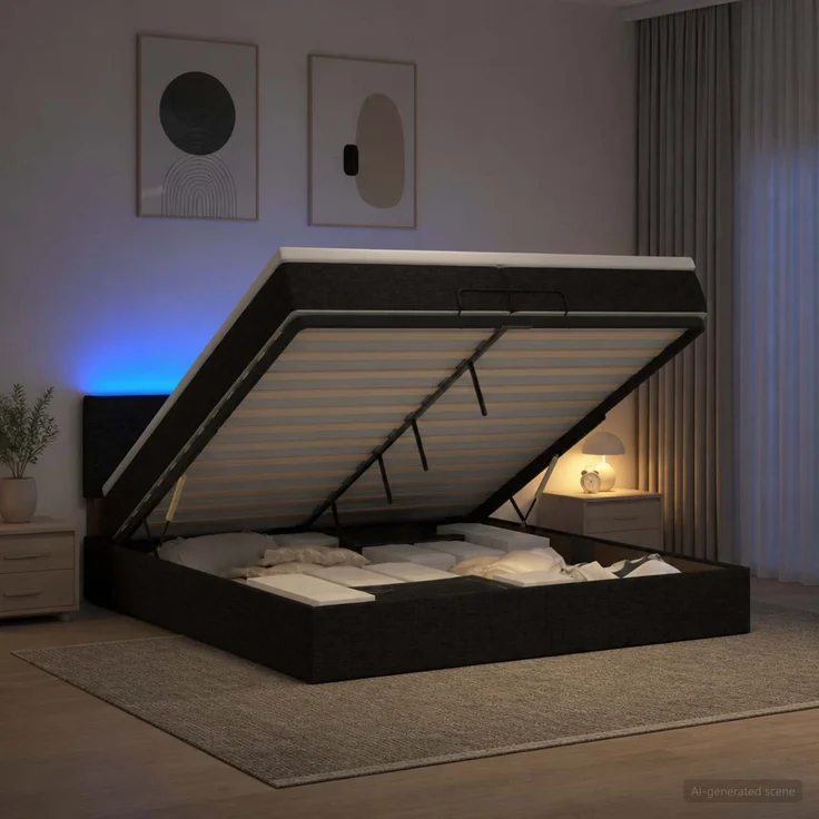 vidaXL Ottoman-Bett mit Matratze und LED Schwarz 200 x 200 cm Stoff 3456852 – Bild 1