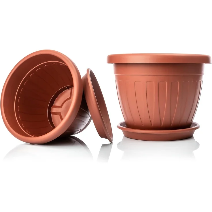 BigDean 3X Blumentopf mit Untersetzer rund ø33xH25 cm Terracotta - wetterfester Pflanzkübel - Wasserablauf UV-beständig aus bruchsicherem Kunststoff - Innen + Außen geeignet - Made in Europe – Bild 6