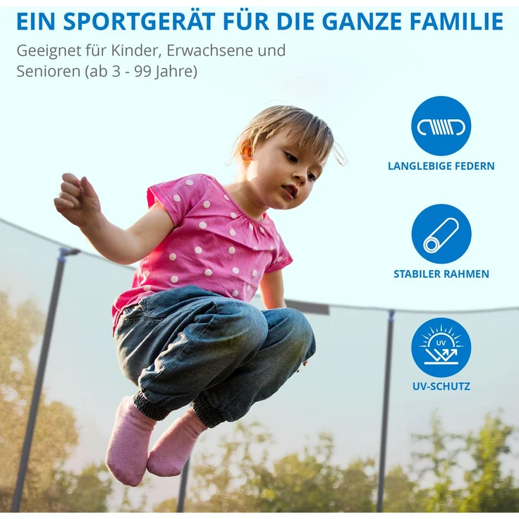 KINETIC SPORTS Trampolin Outdoor 'Salto Plus' - Komplett-Set für Kinder, USA Sprungtuch, Netz, Randpolster, Leiter, Grün-2, Ø 244 cm – Bild 3