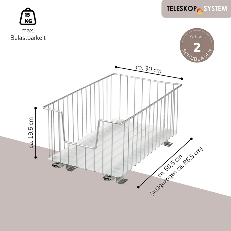 bremermann Schrank-Korbauszug 2er 30 cm mit Einlegeboden, aus Metall, in Chrom – Bild 7