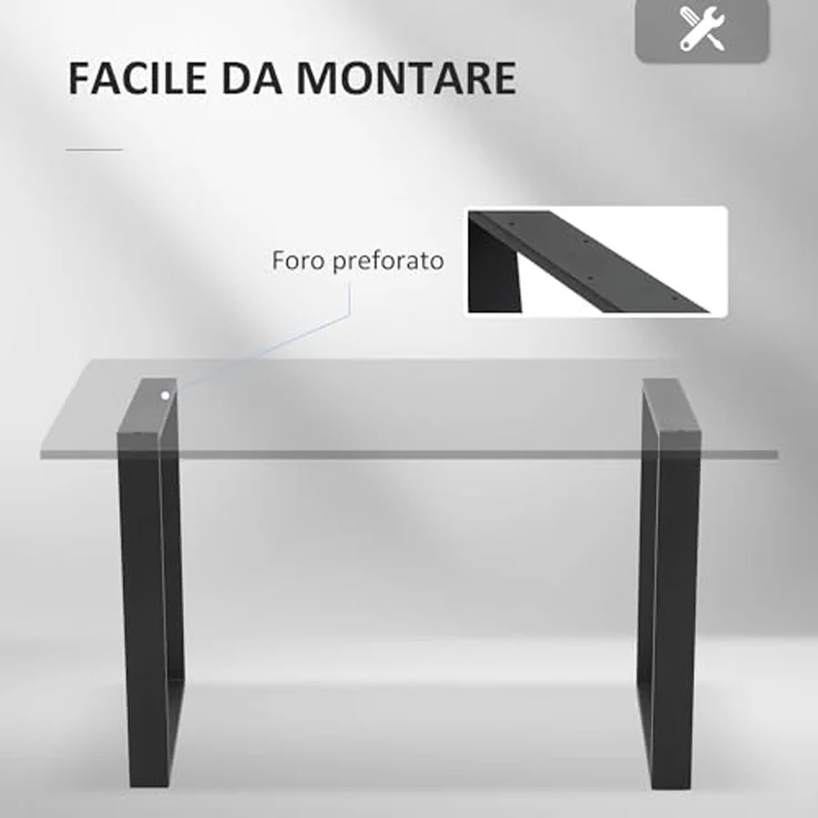 HOMCOM Tischbein 2er-Set Tischkufen, Möbelfüße aus Vierkantprofilen, Tischgestell für Couchtisch, Esstisch, 60cm x 8cm x 72cm – Bild 3