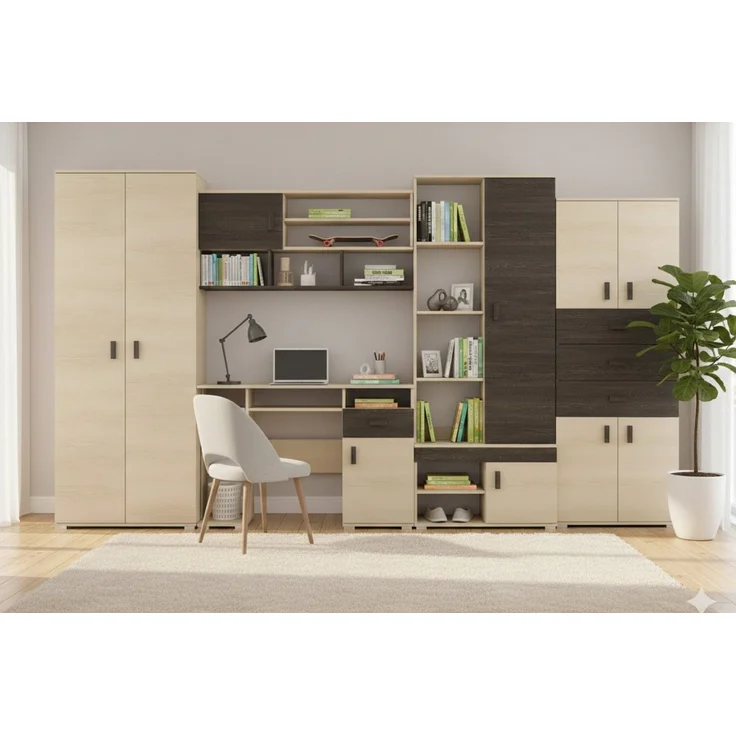 Deine Möbel 24 Jugendzimmer-Set NICO Wohnwand 350 cm mit Schreibtisch – Große Jugendzimmer, (Set, 1-tlg, Wohnwand Jugendzimmer in Esche / Eiche Canterbury Optik), inkl. Kleiderschrank, Regalen, Schubladen & Arbeitsplatz – Bild 2