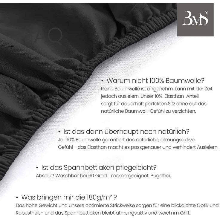 Jersey Spannbettlaken anthrazit 120x200 cm Höhe bis 25cm – Bild 4