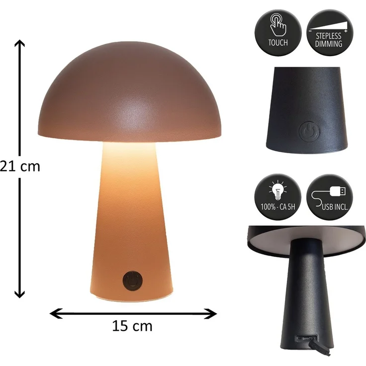 Coen Bakker Deco BV LED Außen-Tischleuchte Touch Tischlampe Pilzform Dimmbar Akku In-/Outdoor IP44, Touch-Funktion, LED fest verbaut, Kaltweiß, Warmweiß, Tageslichtweiß – Bild 2