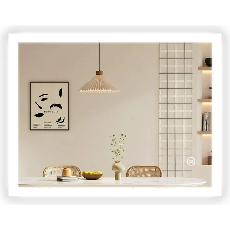 EMKE Badspiegel mit LED Beleuchtung 60x40 cm, Kaltweißes Licht, Touchschalter, Beschlagfrei Wandspiegel Badezimmerspiegel