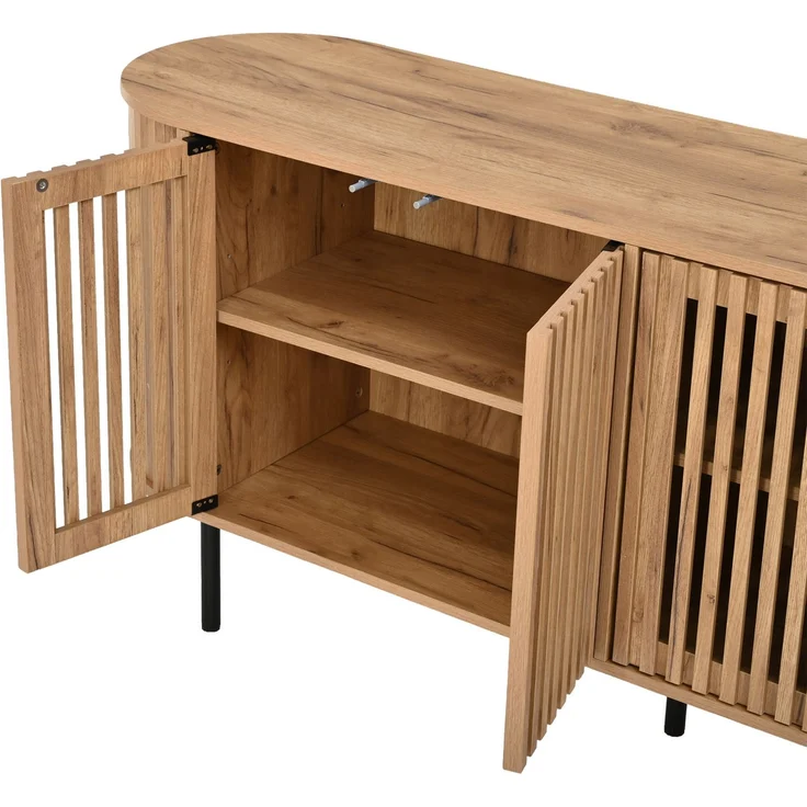 DESVIAE Sideboard Naturholzfarbe aus MDF – 160x70x40 cm – 4 perforierte Schiebetüren – Bild 9