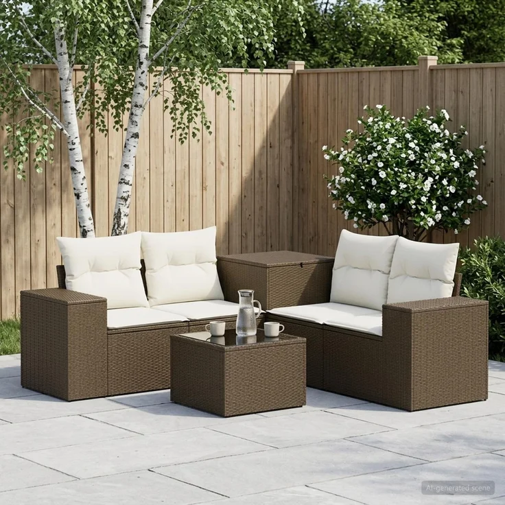vidaXL Sofa Set 6 stk. Braun und Creme Weiß Polyrattan und Stahl 3447562 – Bild 1