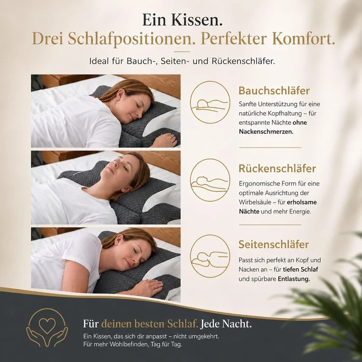 EXKLUSIV HEIMTEXTIL Ergonomisches Nackenstützkissen für Rücken, Seiten & Bauchschläfer - Memory Foam - hautfreundlicher Bambus Bezug - OEKO TEX® zertifiziert - 2in1 Funktion – Bild 5