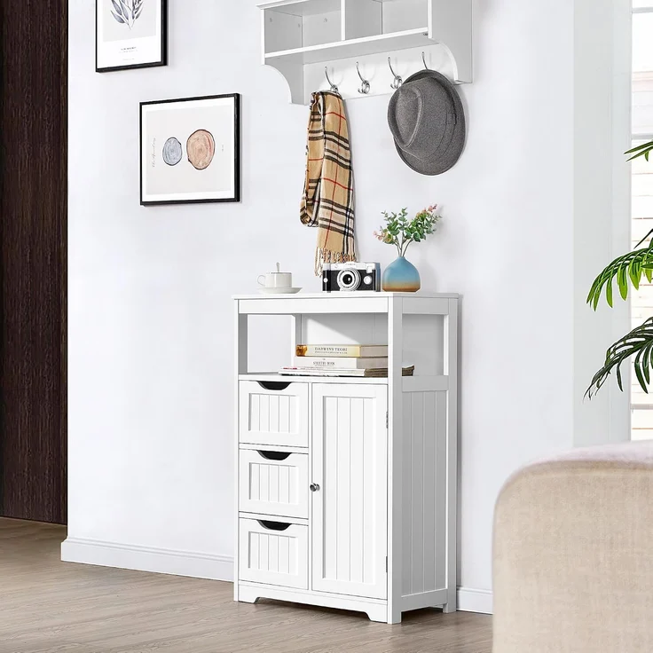 Yaheetech Badkommode mit Schubladen und verstellbarem Regalbrett, Holz, 86,5 x 29,5 x 55,5 cm, Weiß – Bild 9