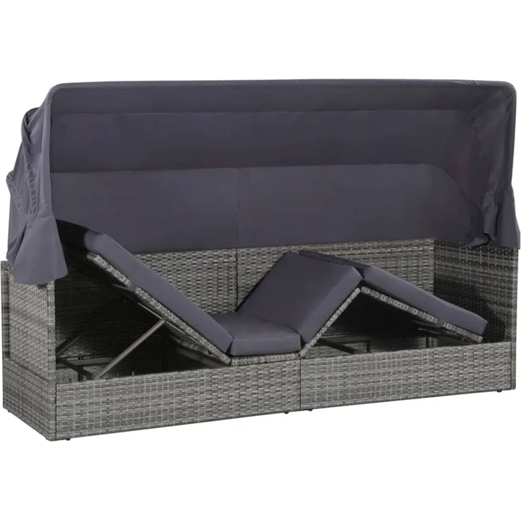 vidaXL Gartenbett mit Baldachin Grau 205×62 cm Poly Rattan 43962 – Bild 4