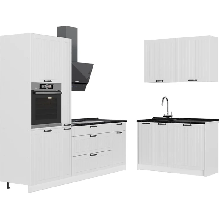 Küchenzeile Fame-Line Weiß Landhaus/Weiß 220 x 120 cm, AP Anthrazit Vicco – Bild 1