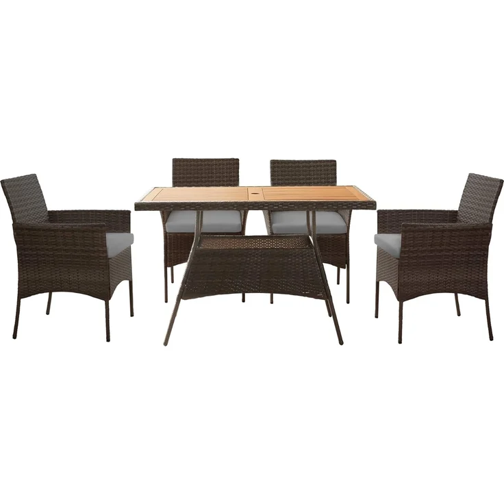 Teamson Home 5-teiliges Gartenmöbel-Set für den Außenbereich, Rattan-Gartentisch & 4 Stühle mit abnehmbaren Kissen, wetterbeständig, Braun/Creme – Bild 1