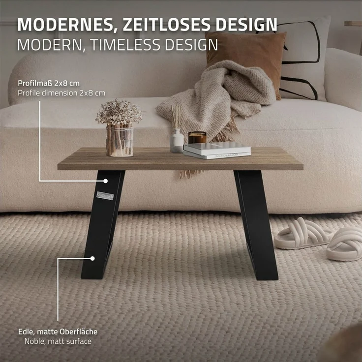 ML-DESIGN Tischbein 2er Set Tischkufen 80GRAD Neigung aus Stahl Profil 8x2, Tischgestell 40x43 cm Schwarz matt Schräge Metall Möbelfüße – Bild 3