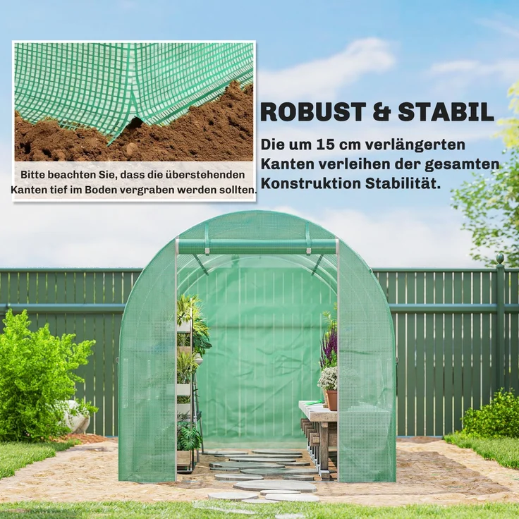 Outsunny Gewächshausfolie, PE, Grün, 400L x 200B x 200H cm – Bild 5