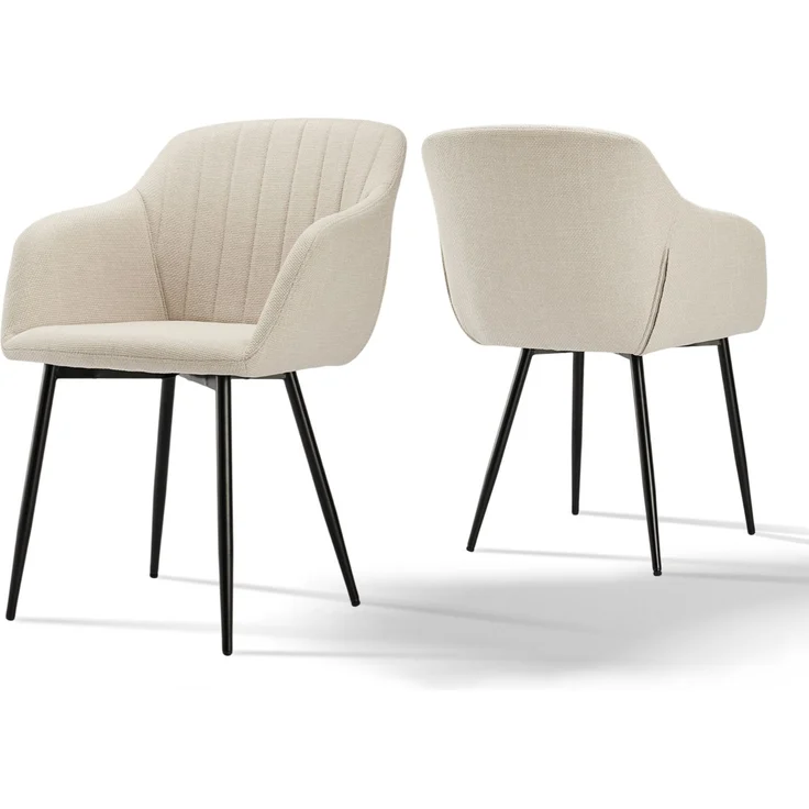 GOEURVANT 711 Esszimmerstühle 2er-Set mit Armlehnen, Webstoff - Beige Stoff – Bild 1