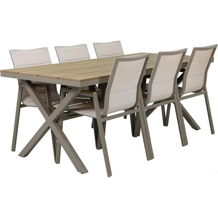 Primaster Garten-Essgruppe Milos 6 Personen Aluminium taupe/creme