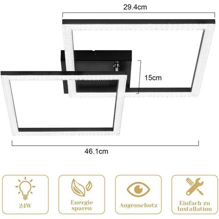 Nettlife LED Deckenleuchte Wohnzimmer Schwarz Deckenlampe LED 18/24W, LED fest integriert, Warmweiß, Flur Küche – Bild 4