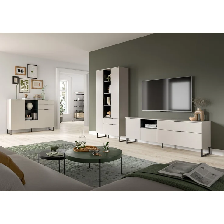 Wohnkombination B/H/T: 290x192x41 cm in Kaschmir Nachbildung und schwarz – Bild 6