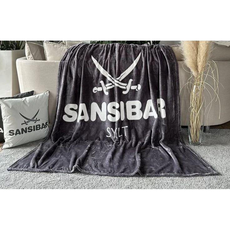 Sansibar 'Sylt' Wohndecke, 100 % hochwertiges Polyester anthrazit / offwhite, 150 x 200 cm – Bild 1