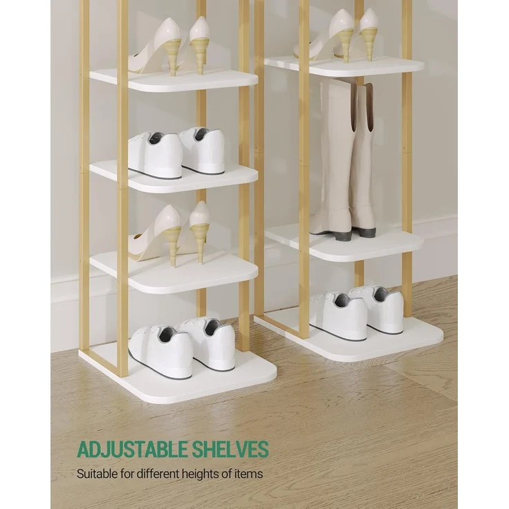 Vertikales Schuhregal, 10-stöckige Schuhregale, Schuhturm für Kleine Räume, Freistehend, Verstellbar, Platzsparend, Weiß Gold – Bild 7