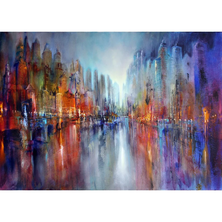 Abstrakte Kunst Leinwandbild Blau Orange 70x50 DD123077 Wandbild Leinwand – Bild 1