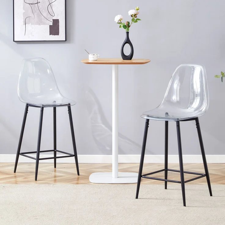 Transparentes Barhocker-Set, 2er Pack, mit Metallgestell in Silber/Gold/Schwarz, Moderne Design-Stühle für Küche, Bar oder Esszimmer (Nur Stühle, ohne Tisch)--Schwarz--102x45x51cm--YOUDENOVA – Bild 9