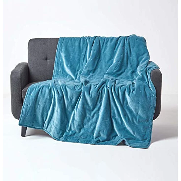 Homescapes Samt-Kuscheldecke, Rechteckig 150x200 cm, Blau, Oeko-Tex® zertifiziert, aus 100% Baumwolle, pflegeleicht, ideal als Tagesdecke oder Überwurf – Bild 1