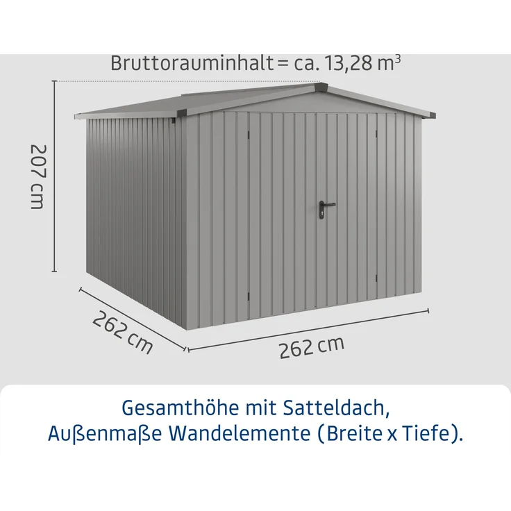 Hörmann Ecostar Metall-Gerätehaus "Euroline Trend" mit Satteldach ESD 10, graualuminium, 262 x 262 cm,2-flüglige Tür – Bild 3