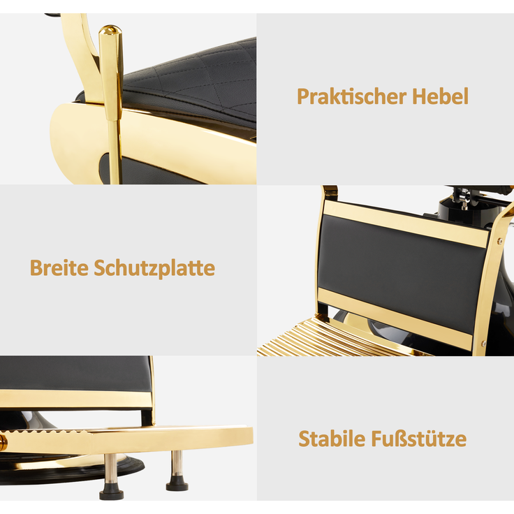 Barberpub Friseurstuhl Kippbar, Friseursessel mit Kopfstütze, 360° Drehbar & Höhenverstellbar, Friseureinrichtung Modern Hydraulisch, Kunstleder, 3855(Gold-Schwarz) – Bild 6