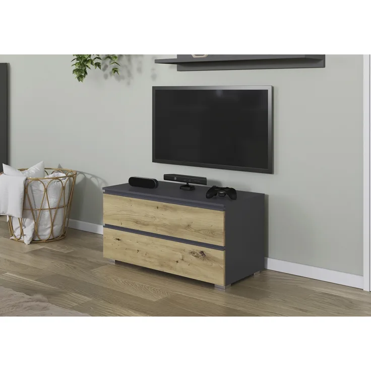 rauch Joel-Extra, TV-Element, Lowboard, 4 Schubladen, Farbe Grau metallic/Eiche Artisan, BxHxT 80x42x42cm
