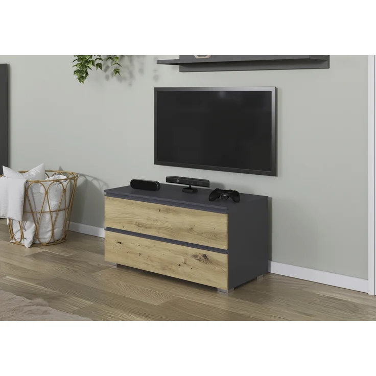 rauch Joel-Extra, TV-Element, Lowboard, 4 Schubladen, Farbe Grau metallic/Eiche Artisan, BxHxT 80x42x42cm – Bild 1