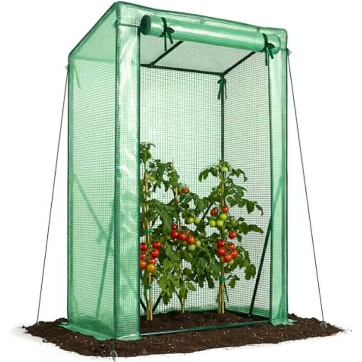 VOUNOT Gewächshaus Foliengewächshaus 100 x 50 x 150 cm, Schrägdach Tomatengewächshaus Stabil Tomatenhaus für Gemüse, Blumen & Obst, Verstärkte PE-Folie 135g/m², Grün