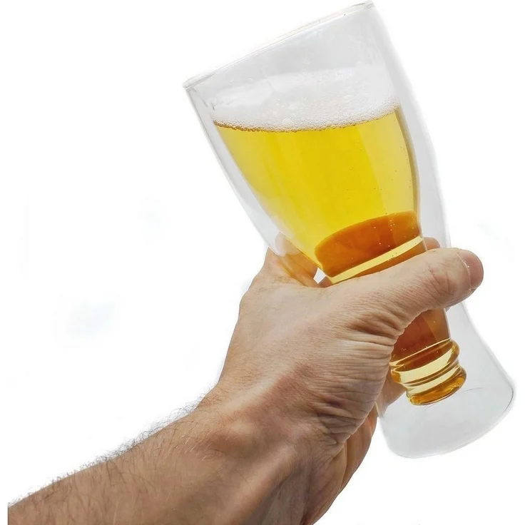 Dimono Bierglas Doppelwandiges Trinkglas, Borosilikatglas, Umgestülpte Bierflasche im Glas – Bild 2