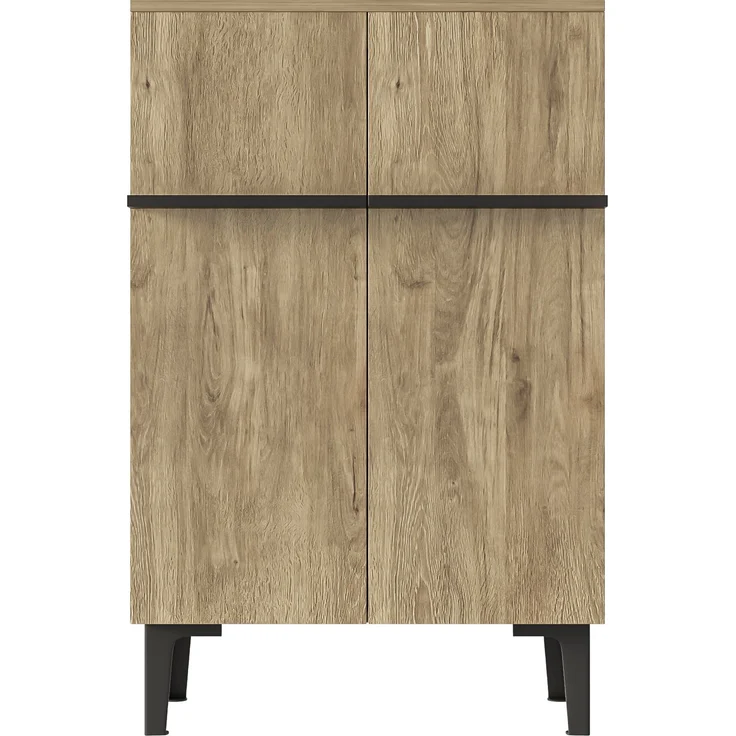 Schuhschrank, Holzoptik/Schwarz mit Doppeltüren & verstellbaren Einlegeböden, 60x34,5x95 cm – Bild 6