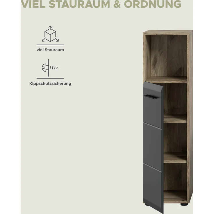 Standschrank hoch (B/H/T: 30x110x30 cm) in schwarz matt und Nox Oak Nachbildung – Bild 8