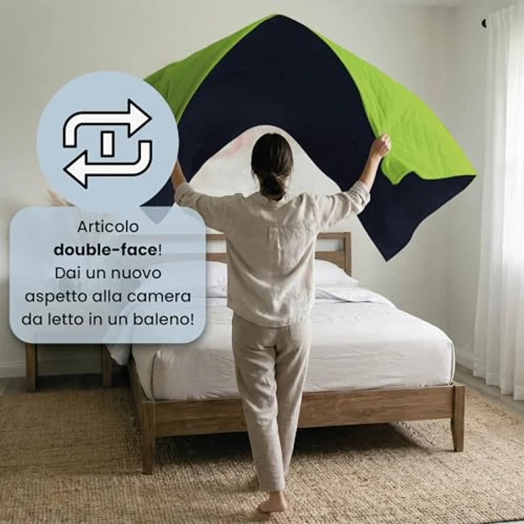 Italian Bed Linen Q-EL-2P Elegant Sommer Steppdecke apfelgrün/dunkel blau, 100% Mikrofaser, 260x270 cm – Bild 5