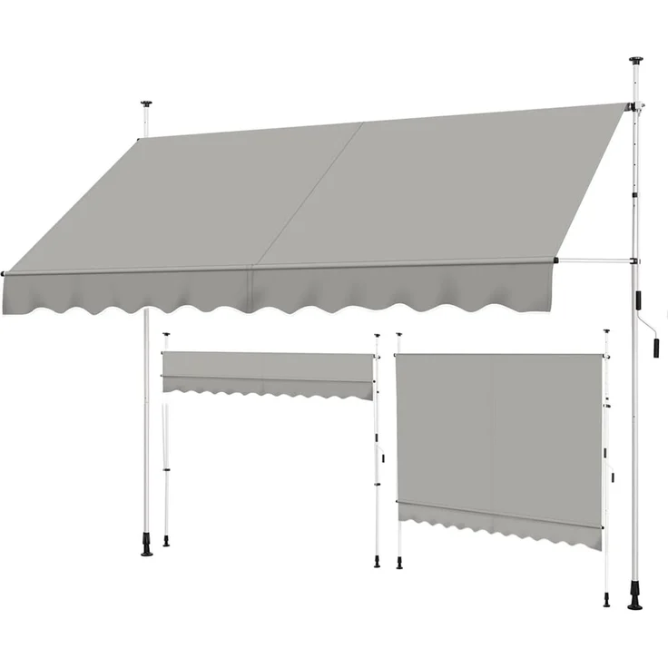 Yaheetech Klemmmarkise 300cm Breit, Balkonmarkise mit Handkurbel ohne Bohren, UV-beständig & Höhenverstellbar (210-300cm) Markise, Wasserabweisend & Sonnenschutz Markise Balkon, Hellgrau