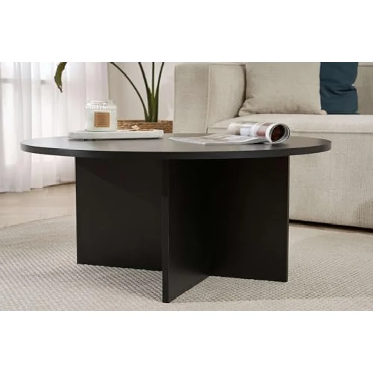 Stilvoller schwarzer Couchtisch, 90 x 90 x 40 cm | 100% melaminbeschichtete Spanplatte, 18 mm dick | langlebiges & Elegantes Design für Moderne Wohnräume – Bild 6