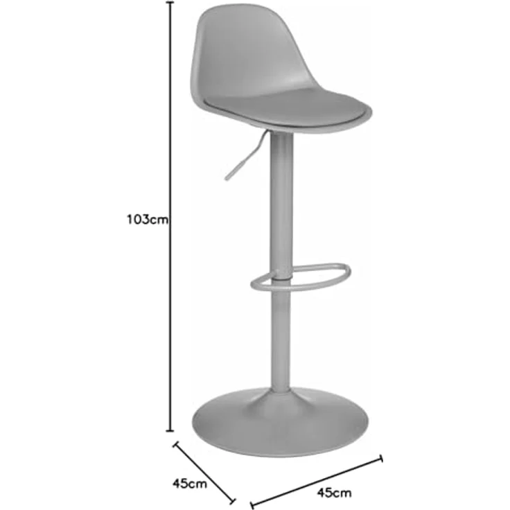 Avilia Höhenverstellbarer Küchenstuhl – Barstuhl verstellbar – Stil und Komfort für Bar- und Küchen-Dekor – Mausgrau aus Metall – 103 x 45 x 45 cm – Bild 3