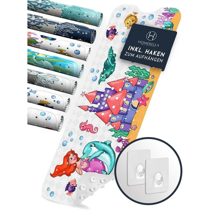 Homerella Badematte rutschfest Kinder - 100% BPA frei Inkl. 2 Haken zum Aufhängen 100x40cm, Antirutschmatte Badewanne Baby hautsensitiv & schimmelresistent, Badewannenmatte rutschfest & waschbar – Bild 1