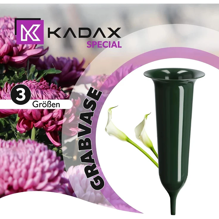 KADAX Vase, Fläschchen für Friedhof, angetriebener Grabstein, 23 cm, Grabstein für Blumen, Grün – Bild 2