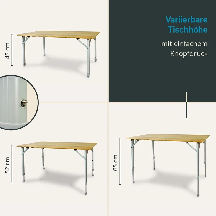 Skandika Campingtisch Tolja Bambus Falttisch mit Netzablage, 3-Fach höhenverstellbar (Netzablage (Klettbefestigung), Verstellbare Füße), Tragetasche, wetterfest, UV-beständig, Klapptisch für Garten, Balkon – Bild 2