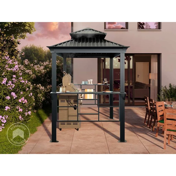 TOOLPORT Grillpavillon 2,8x1,8 m mit Stahldach Wasserdicht UV-beständig inkl. 2 praktischen Seitenablagen in anthrazit – Bild 2