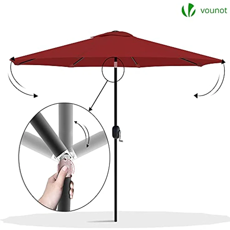 VOUNOT Sonnenschirm 270 cm mit Kurbelvorrichtung, Knickbar, Sonnenschutz UV-Schutz, Balkonschirm Gartenschirm Marktschirm mit Schutzhülle, Rot – Bild 3