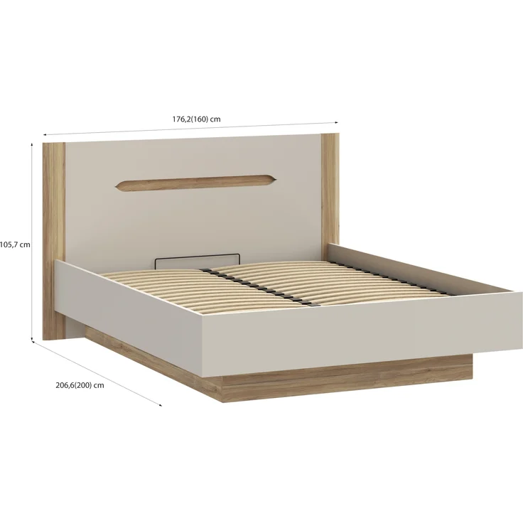 Stauraumbett >EDWAL< Lift-Lattenrost, sandfarbig / Eiche Dekor - 176,2x105,7x206,6cm BxHxT – Bild 6