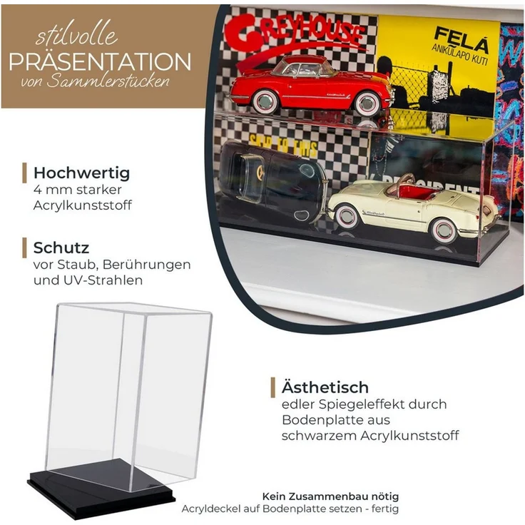 HMF Vitrine elegante Acryl Vitrine, Ausstellungskasten für Sammelstücke Schaukasten für Modellautos, Figuren, 14 x 14 x 22 cm, transparent – Bild 2